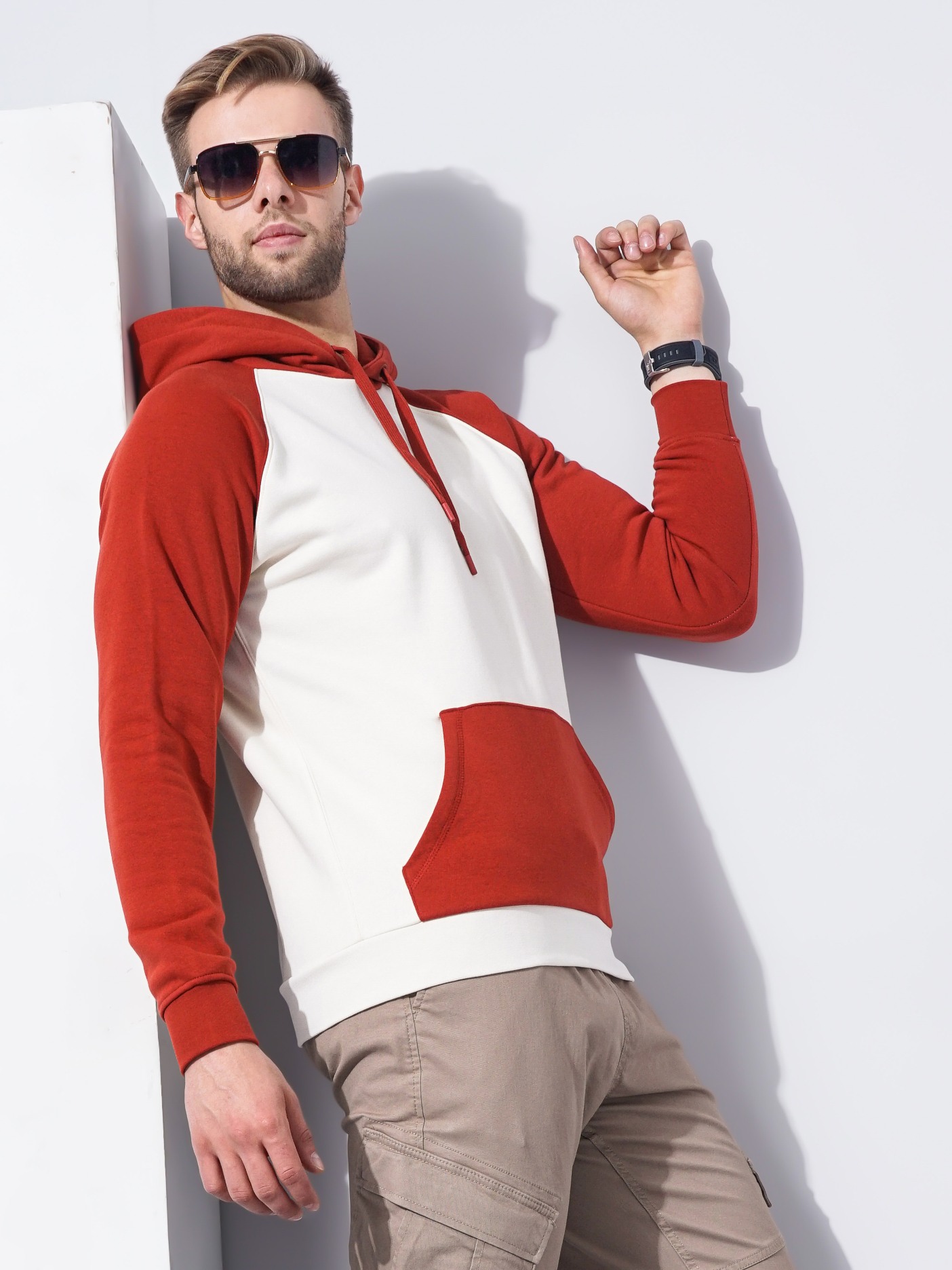 Men's Red Colourblock Hoodies