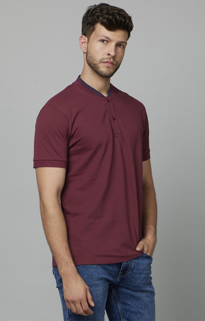 celio | Men's Red Solid Regular T-Shirts