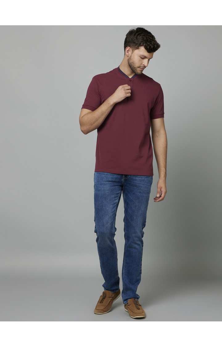 Men's Red Solid Regular T-Shirts