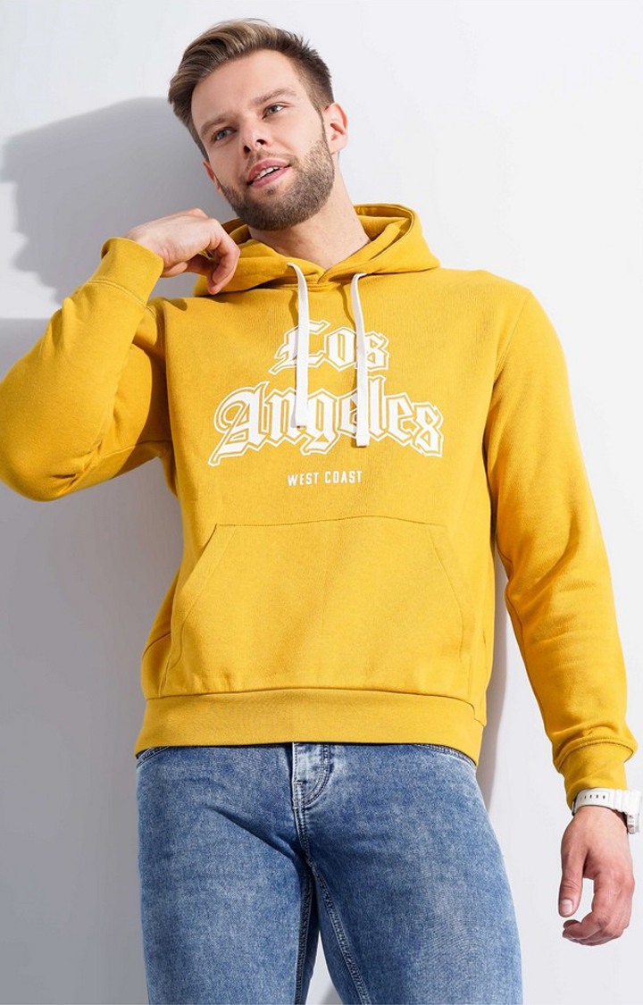 Men's Yellow Typographic Hoodies