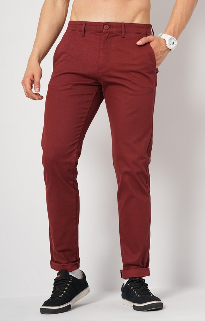 celio | Men's Solid Red Trouser