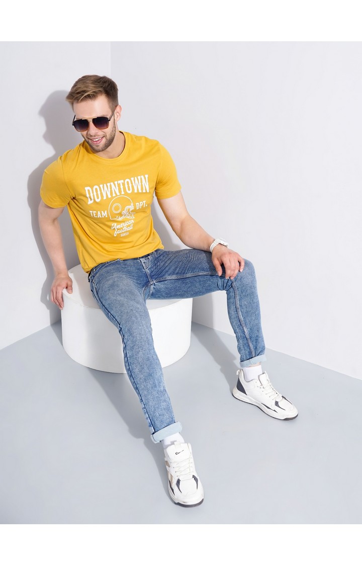 Men's Yellow Graphics Regular T-Shirts