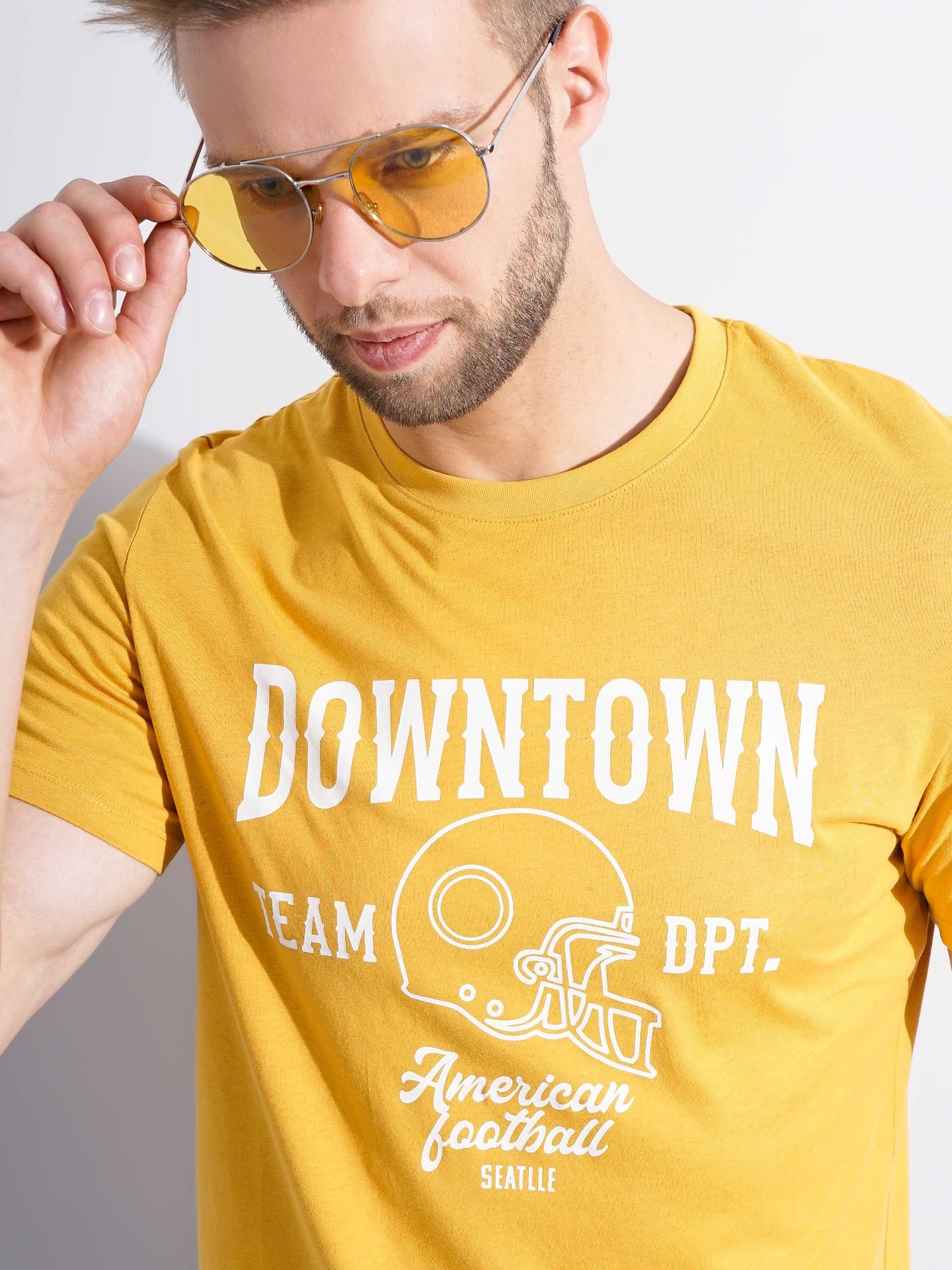 Men's Yellow Graphics Regular T-Shirts