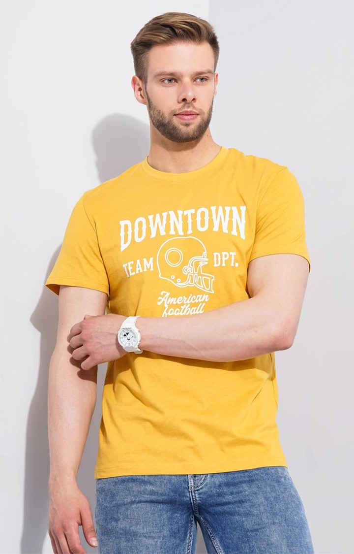 Men's Yellow Graphics Regular T-Shirts