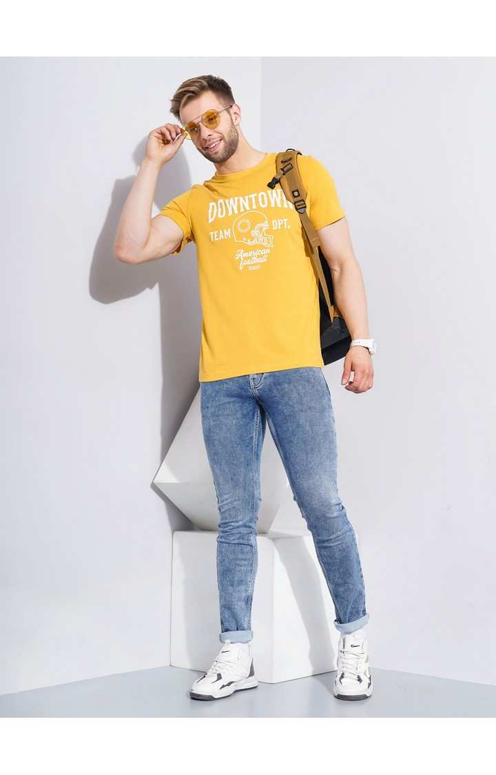 Men's Yellow Graphics Regular T-Shirts