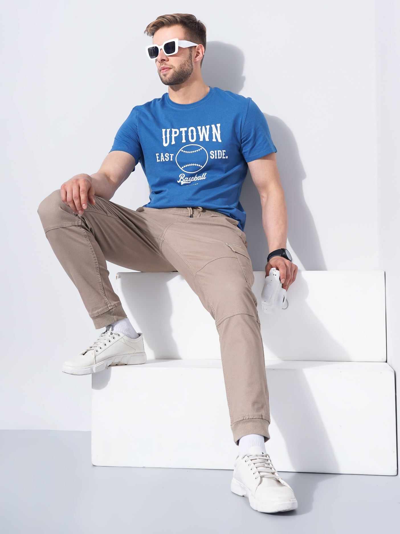 Men's Blue Graphics Regular T-Shirts