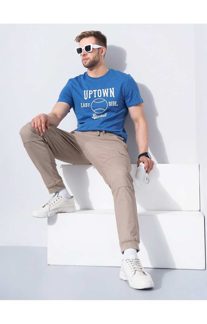 Men's Blue Graphics Regular T-Shirts