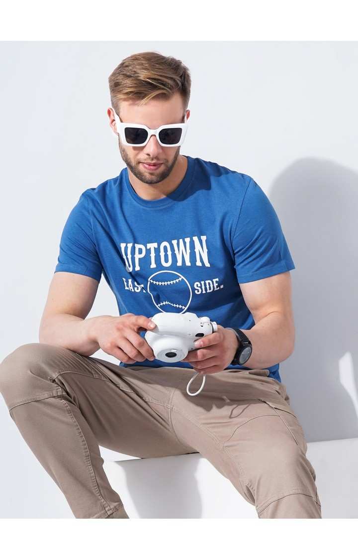 Men's Blue Graphics Regular T-Shirts