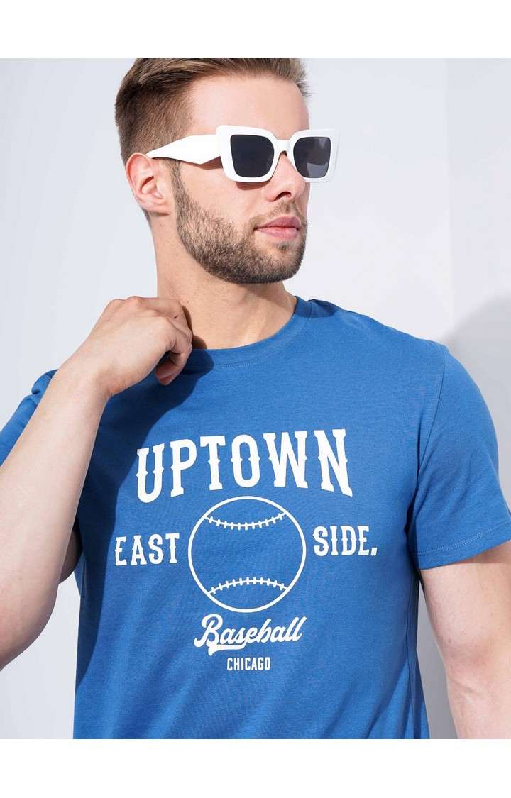 Men's Blue Graphics Regular T-Shirts