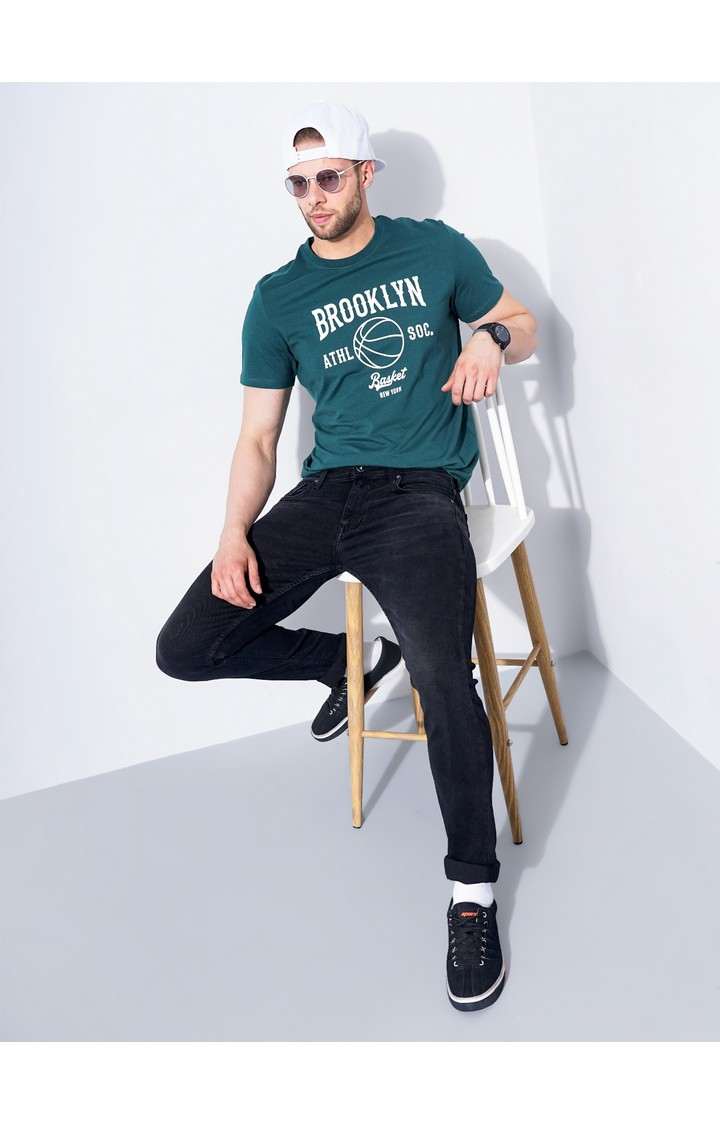 Men's Green Graphics Regular T-Shirts