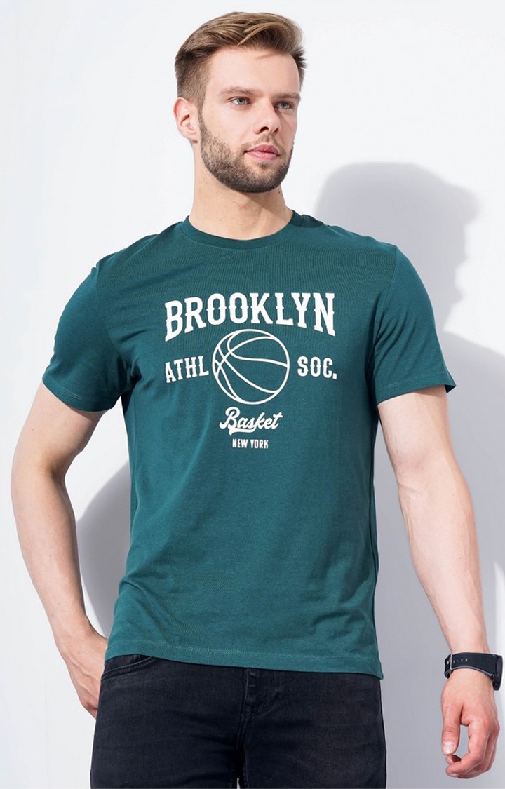 Men's Green Graphics Regular T-Shirts