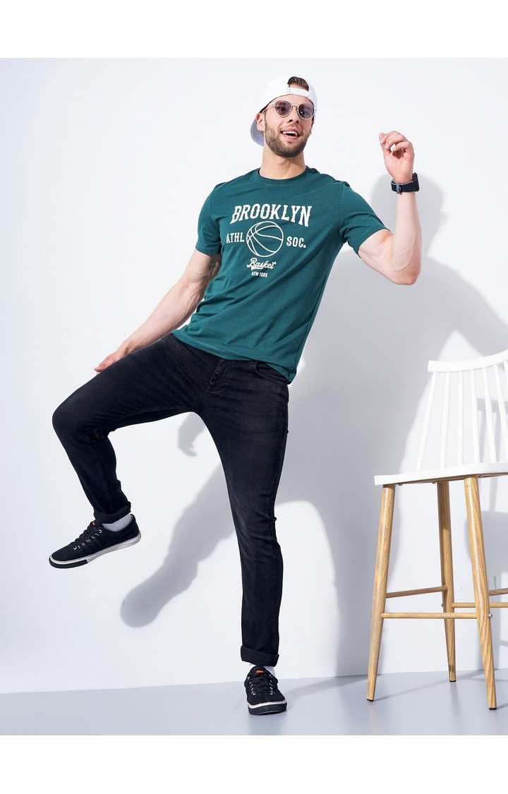 Men's Green Graphics Regular T-Shirts