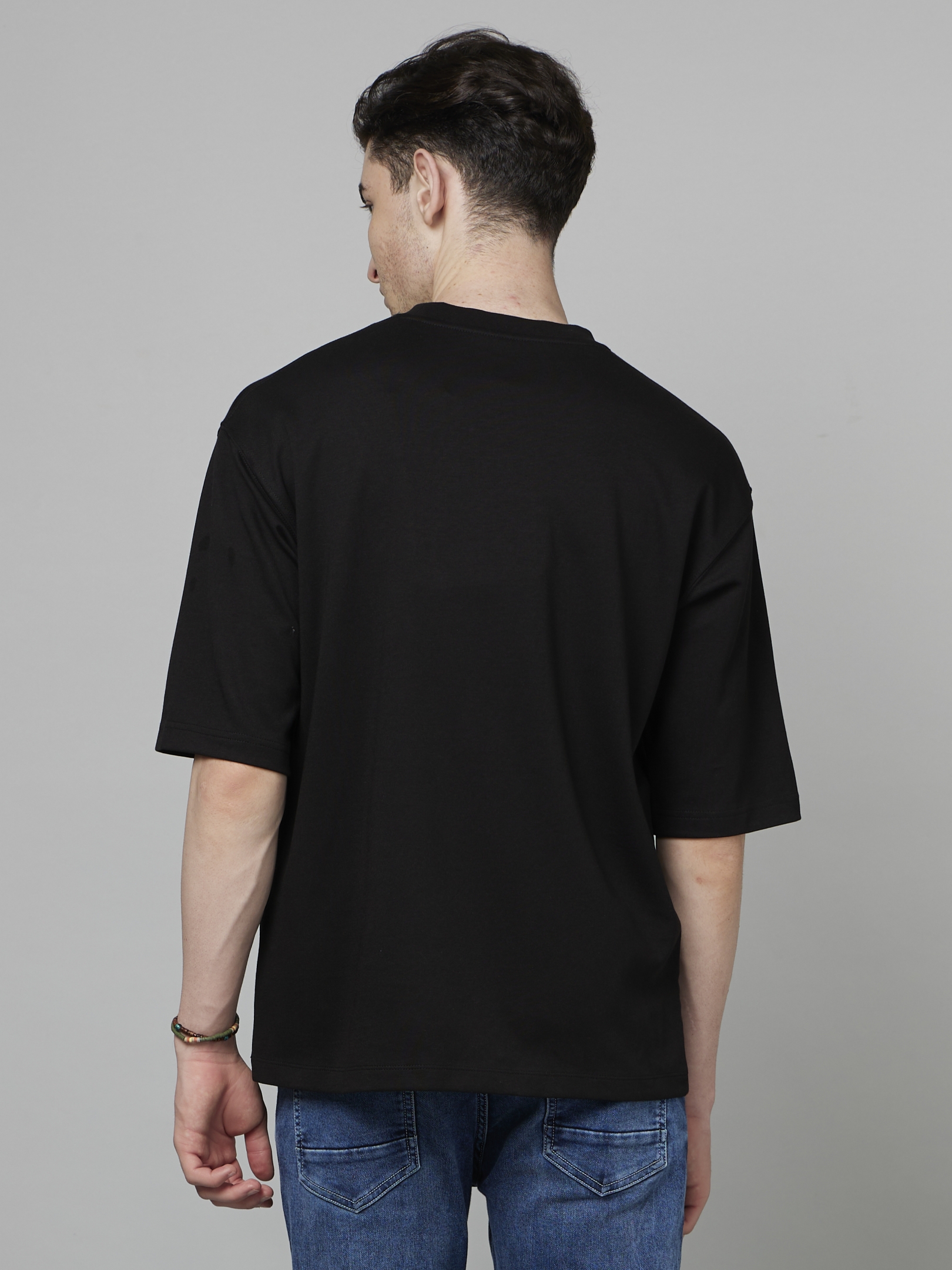 Men's Black Solid Boxy T-Shirt