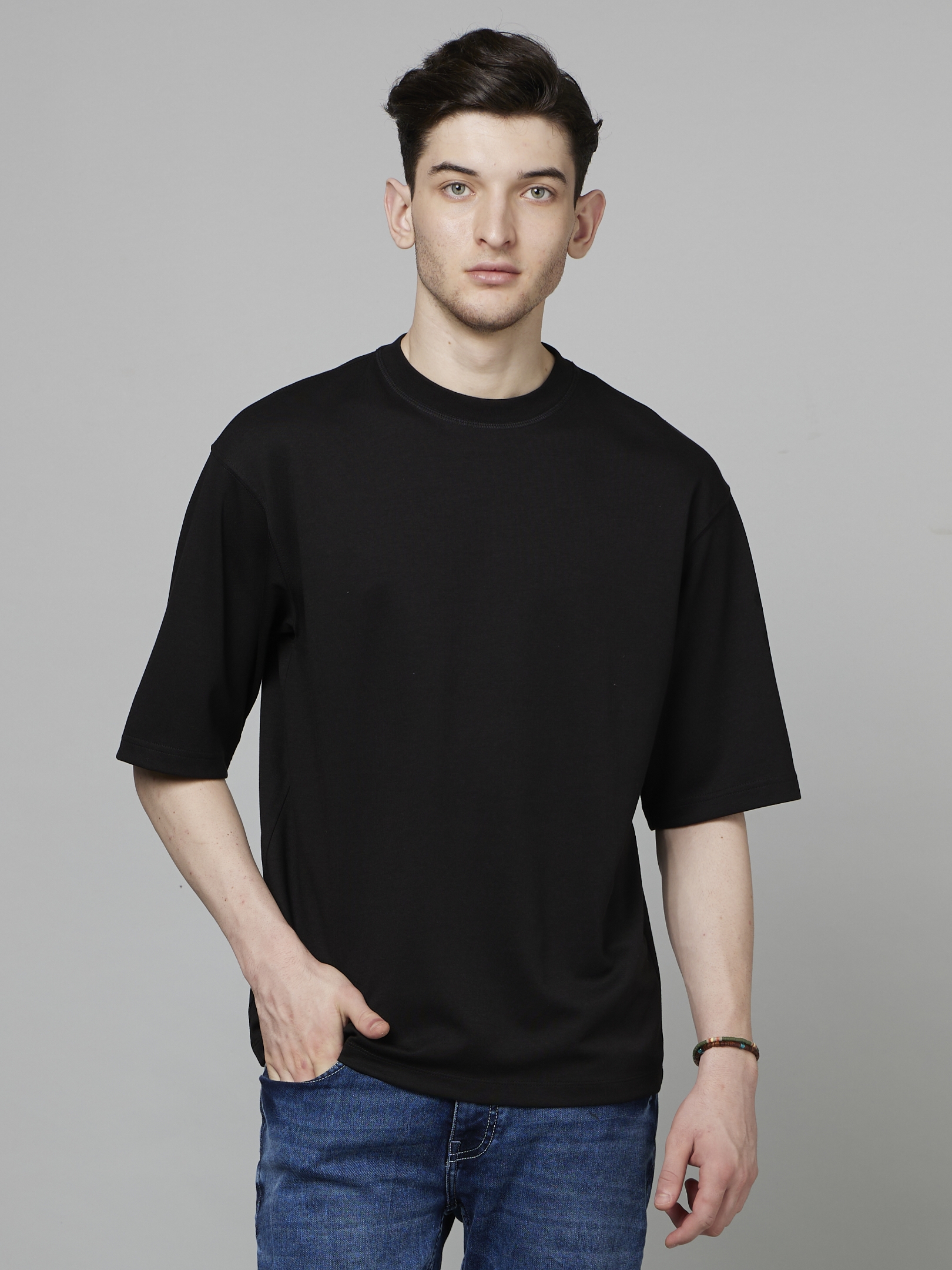 celio | Men's Black Solid Boxy T-Shirt