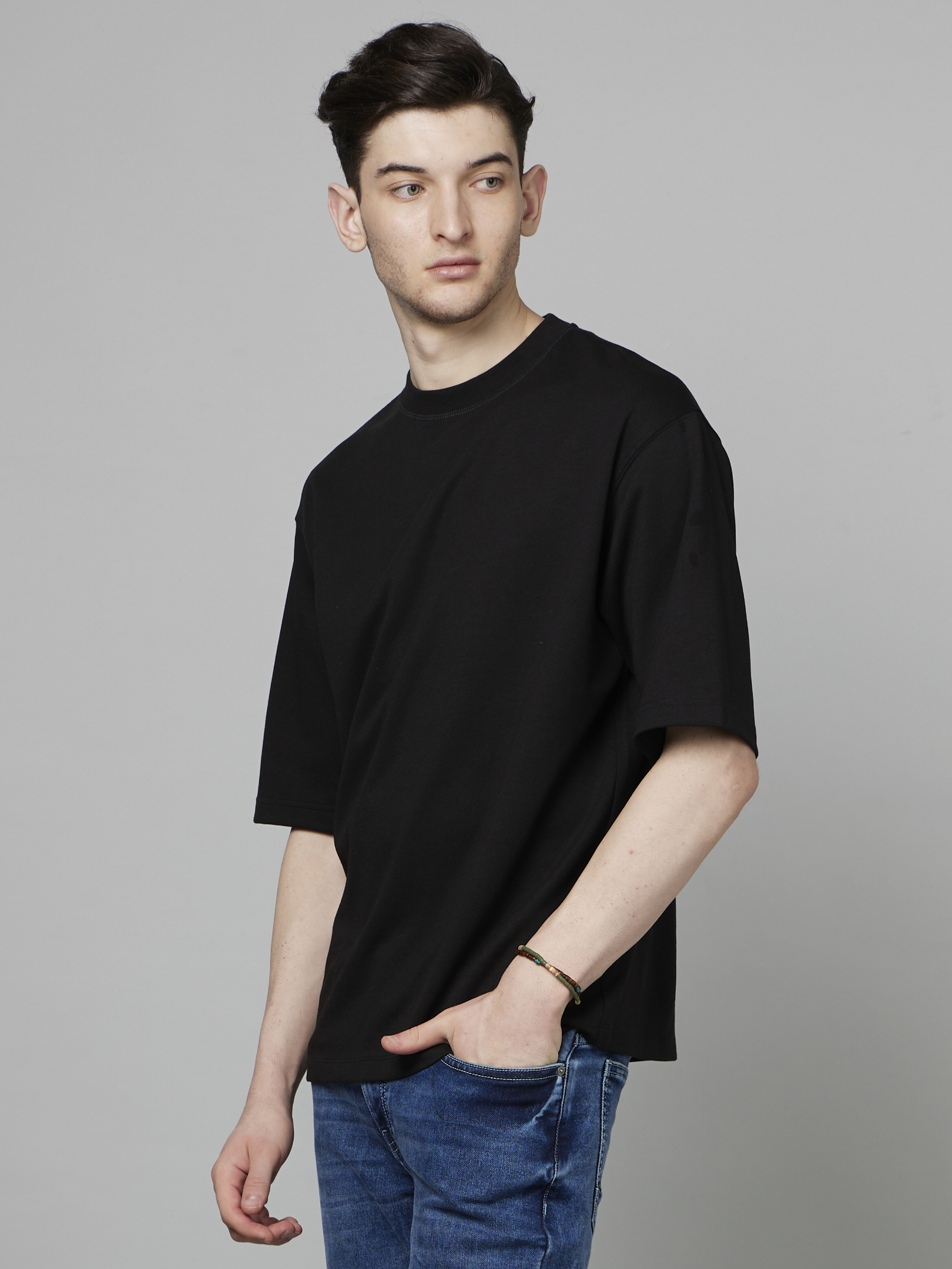 Men's Black Solid Boxy T-Shirt