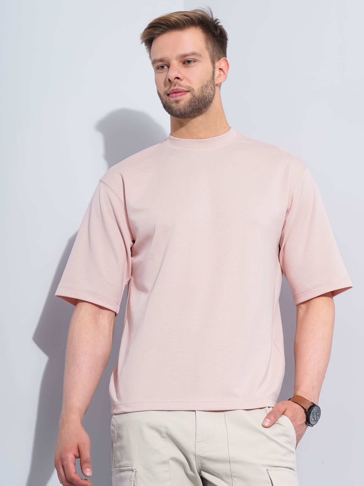 Men's Pink Knitted Boxy T-Shirt