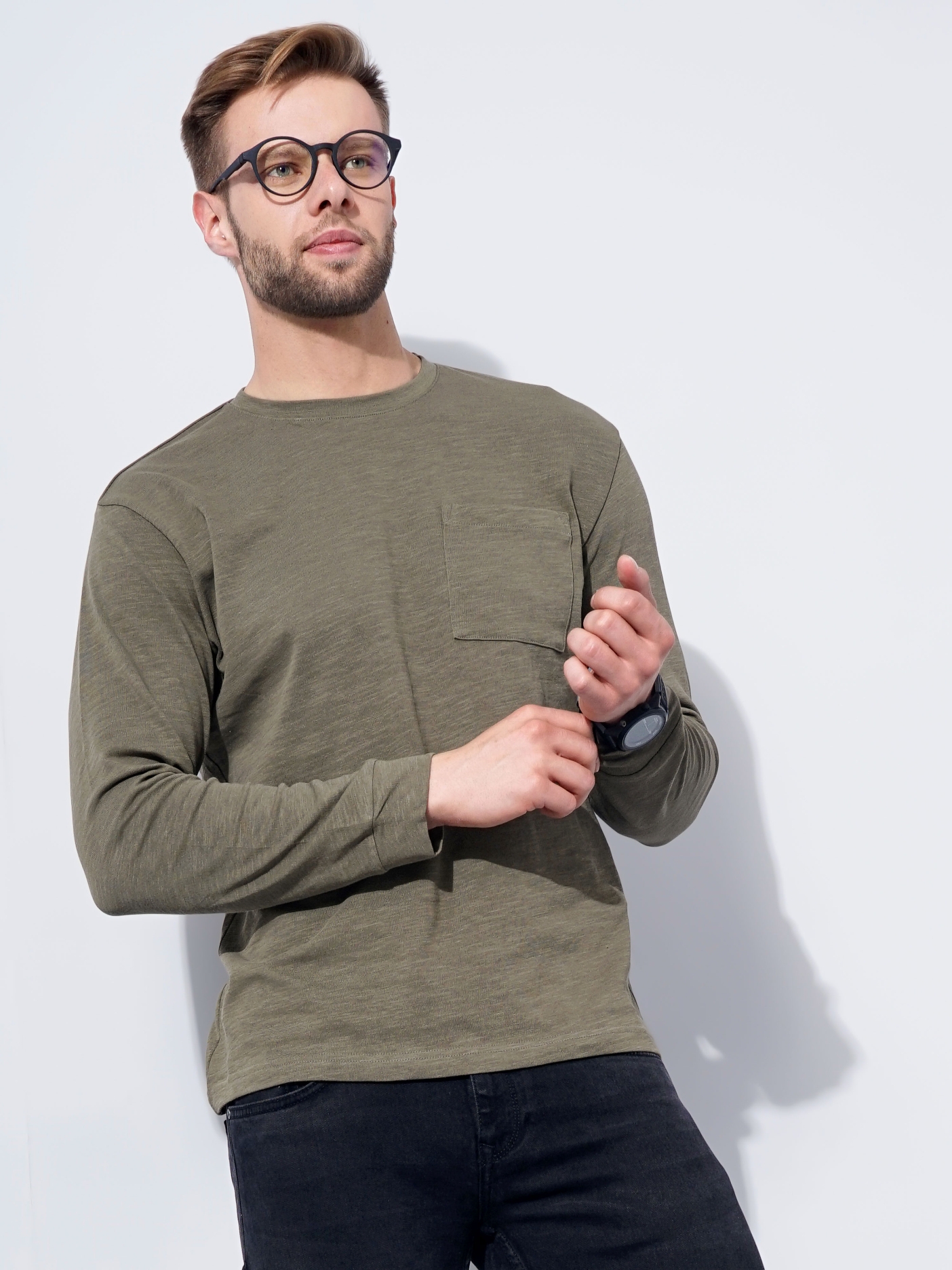Men's Green Knitted Regular T-Shirts