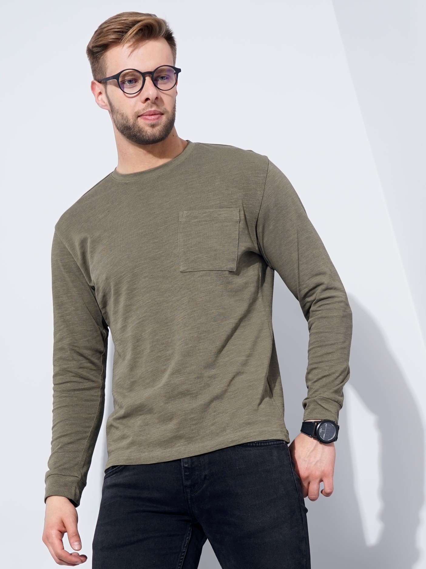 Men's Green Knitted Regular T-Shirts