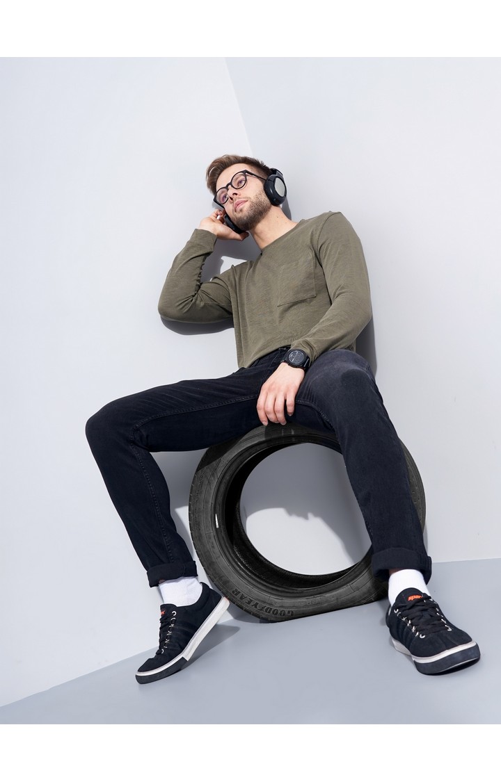 Men's Green Knitted Regular T-Shirts