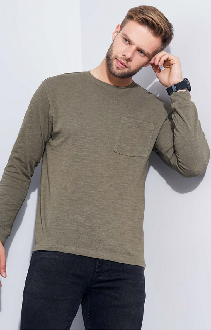 Men's Green Knitted Regular T-Shirts