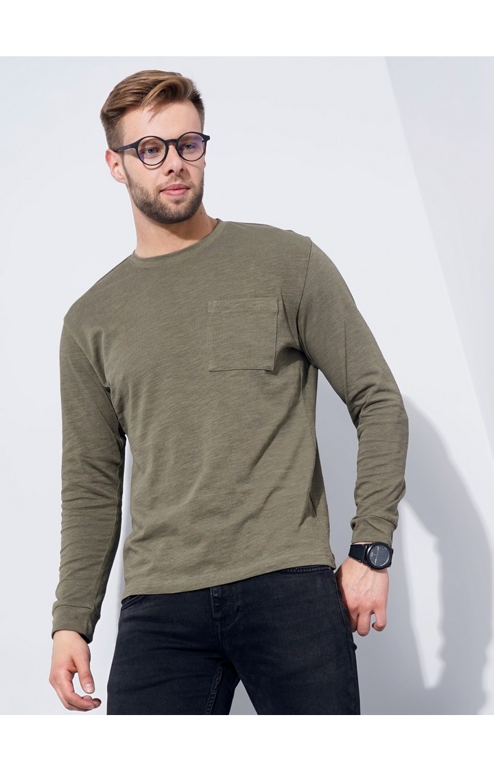 Men's Green Knitted Regular T-Shirts
