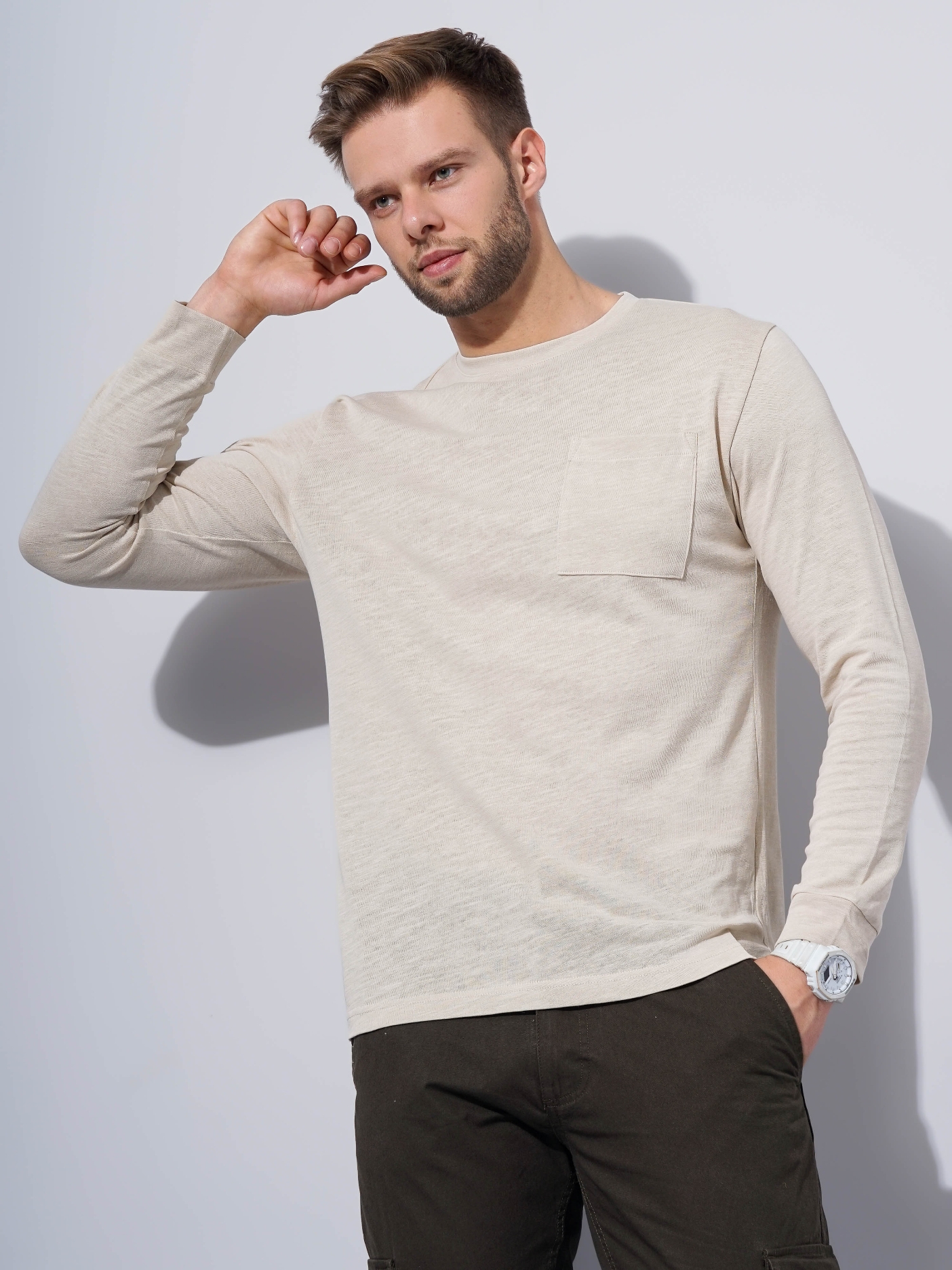 celio | Men's Beige Knitted Regular T-Shirts