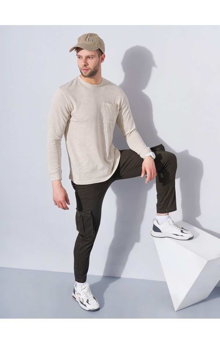 Men's Beige Knitted Regular T-Shirts