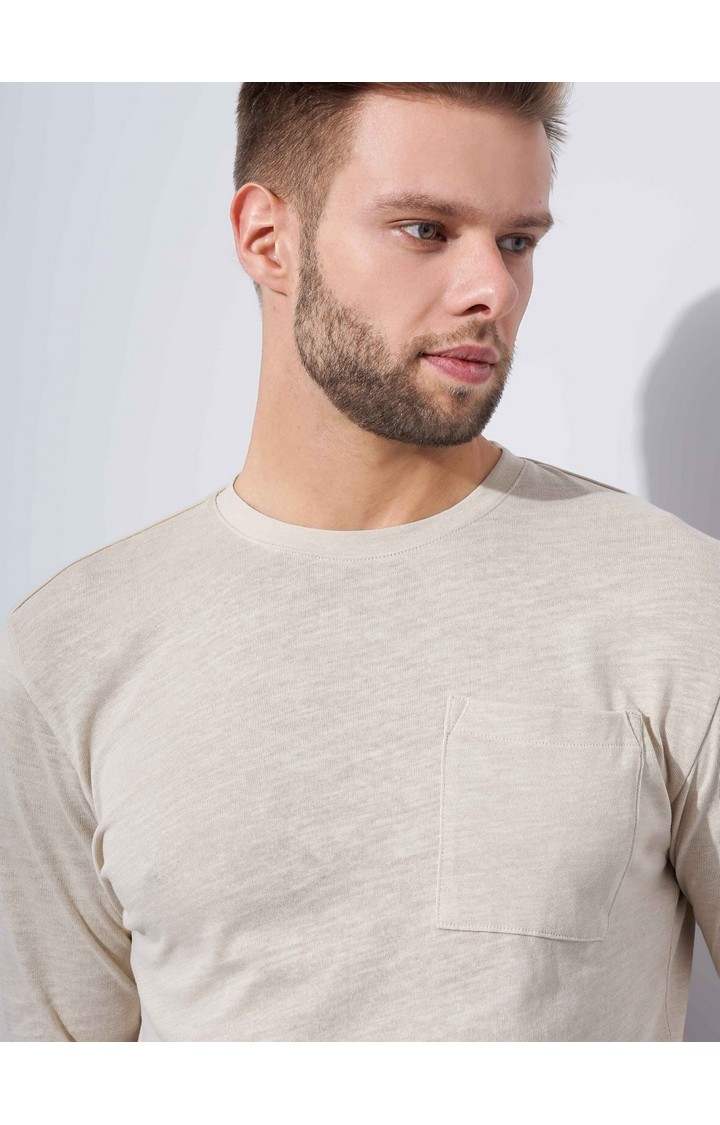 Men's Beige Knitted Regular T-Shirts