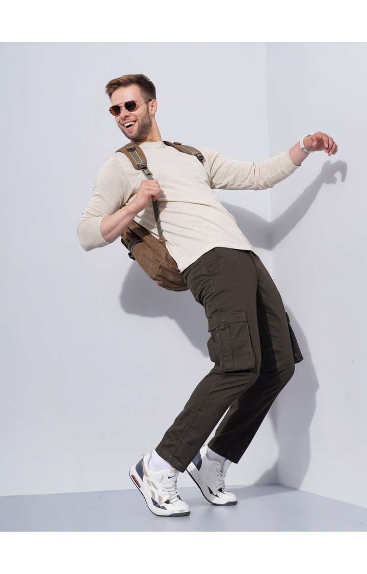 Men's Beige Knitted Regular T-Shirts