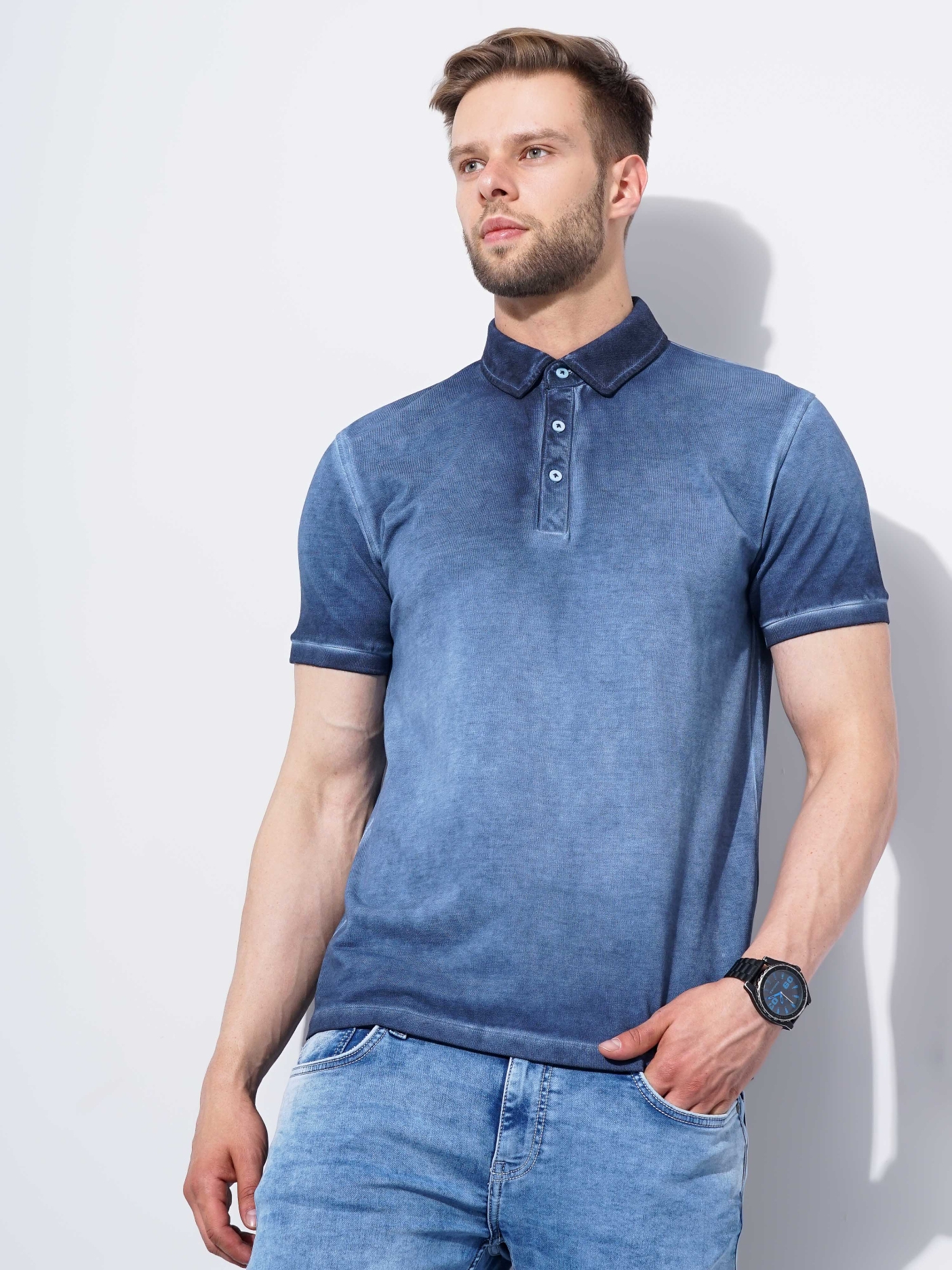 Men's Blue Knitted Polos