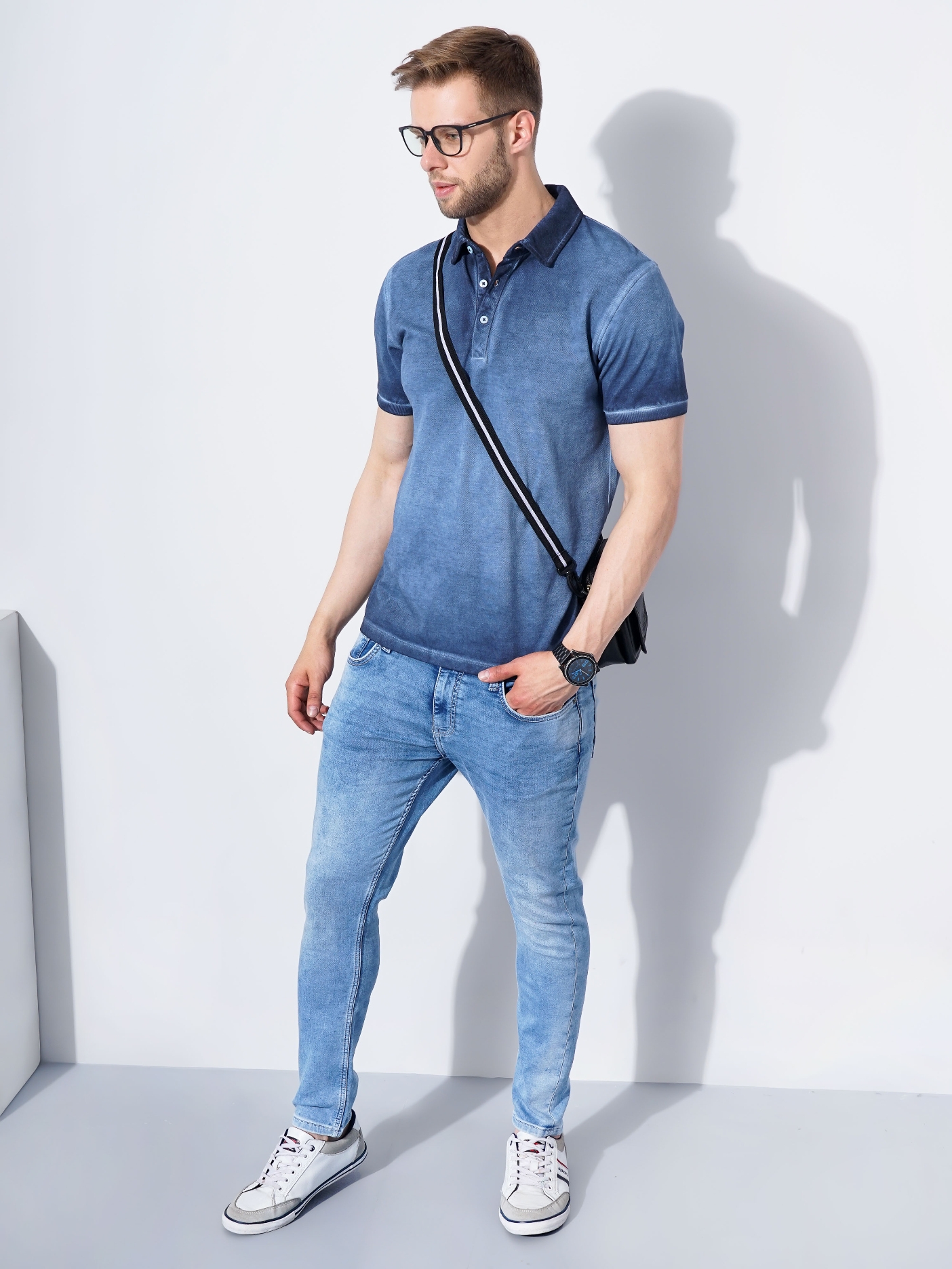 Men's Blue Knitted Polos