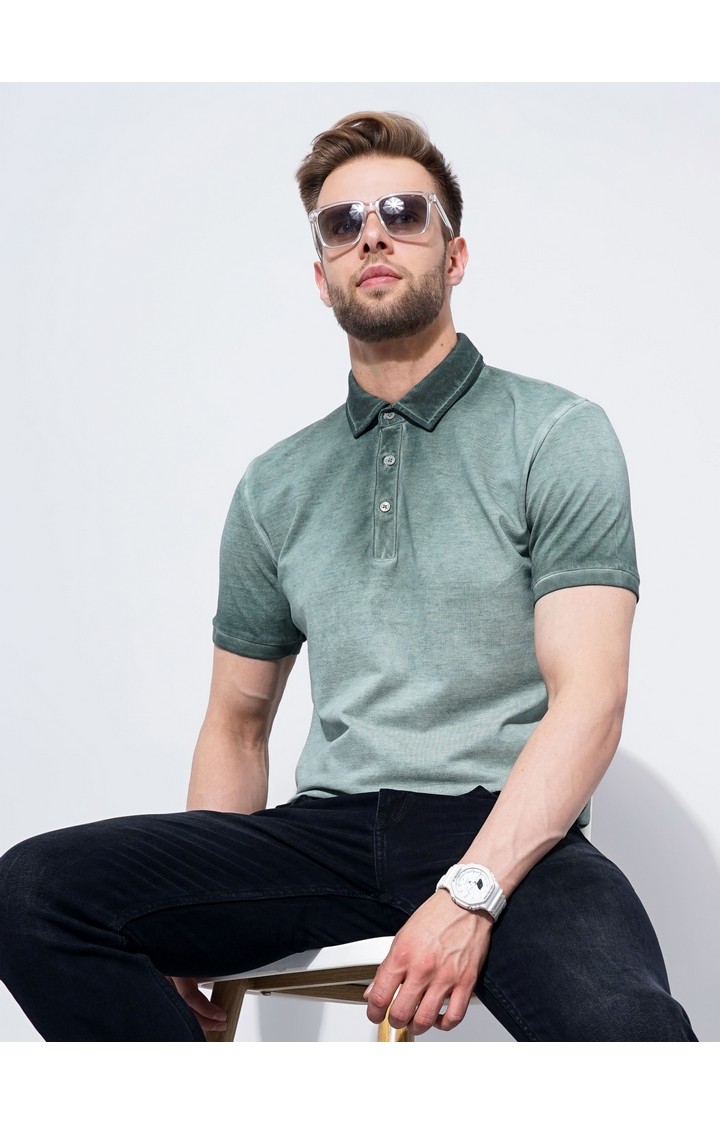 Men's Green Knitted Polos