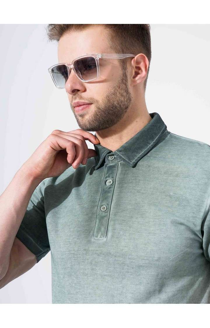 Men's Green Knitted Polos