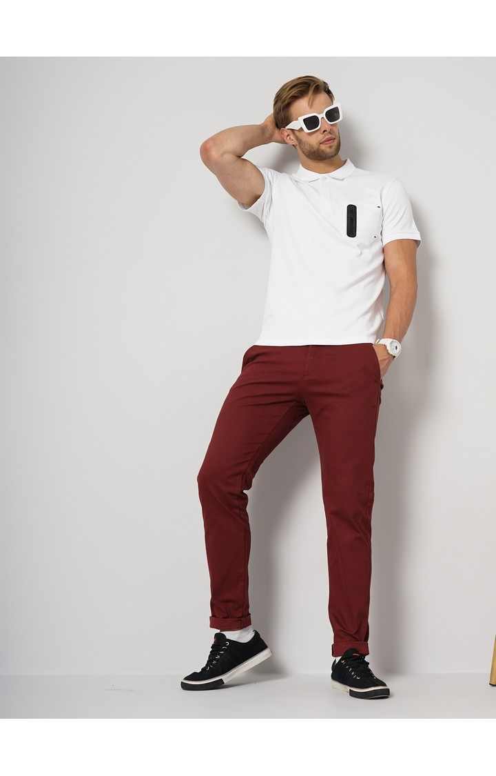 Men's White Solid Polos