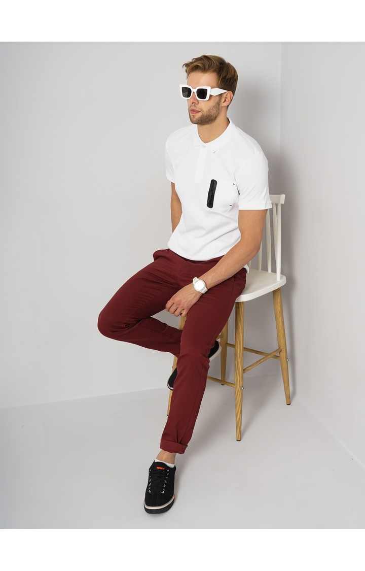 Men's White Solid Polos