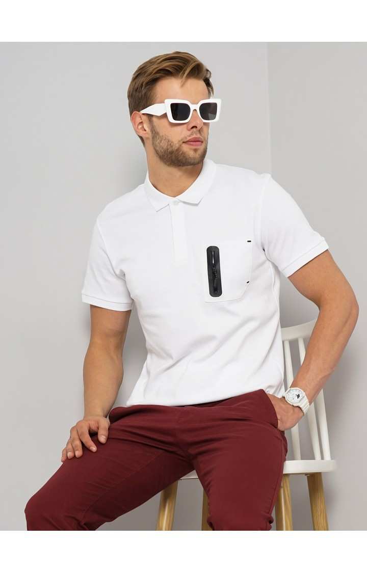 Men's White Solid Polos