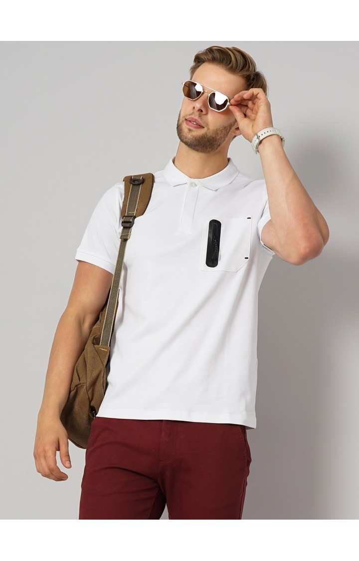 Men's White Solid Polos