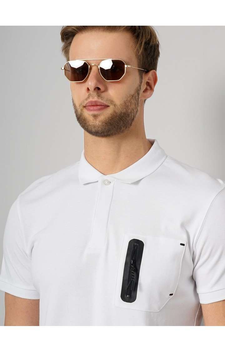 Men's White Solid Polos
