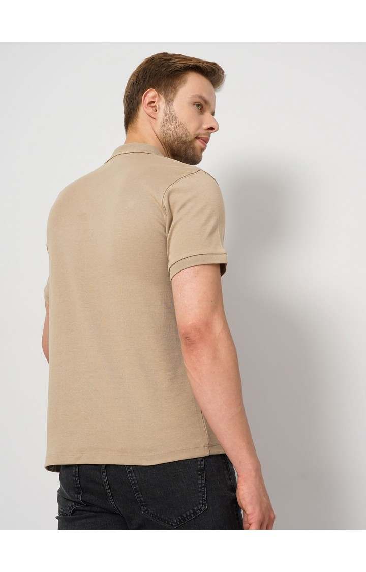 Men's Beige Solid Polos