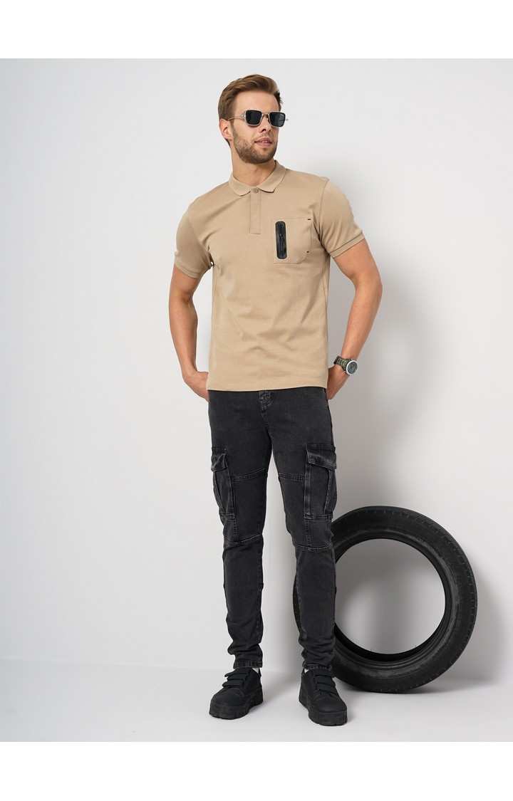 Men's Beige Solid Polos