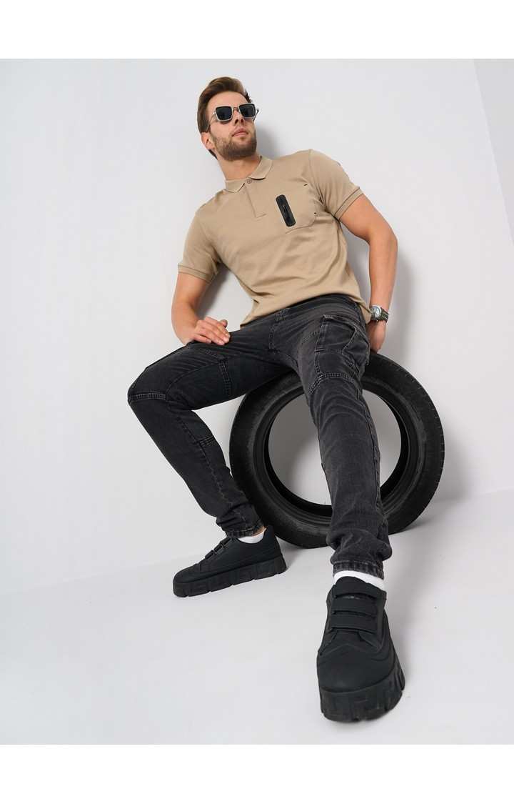 Men's Beige Solid Polos