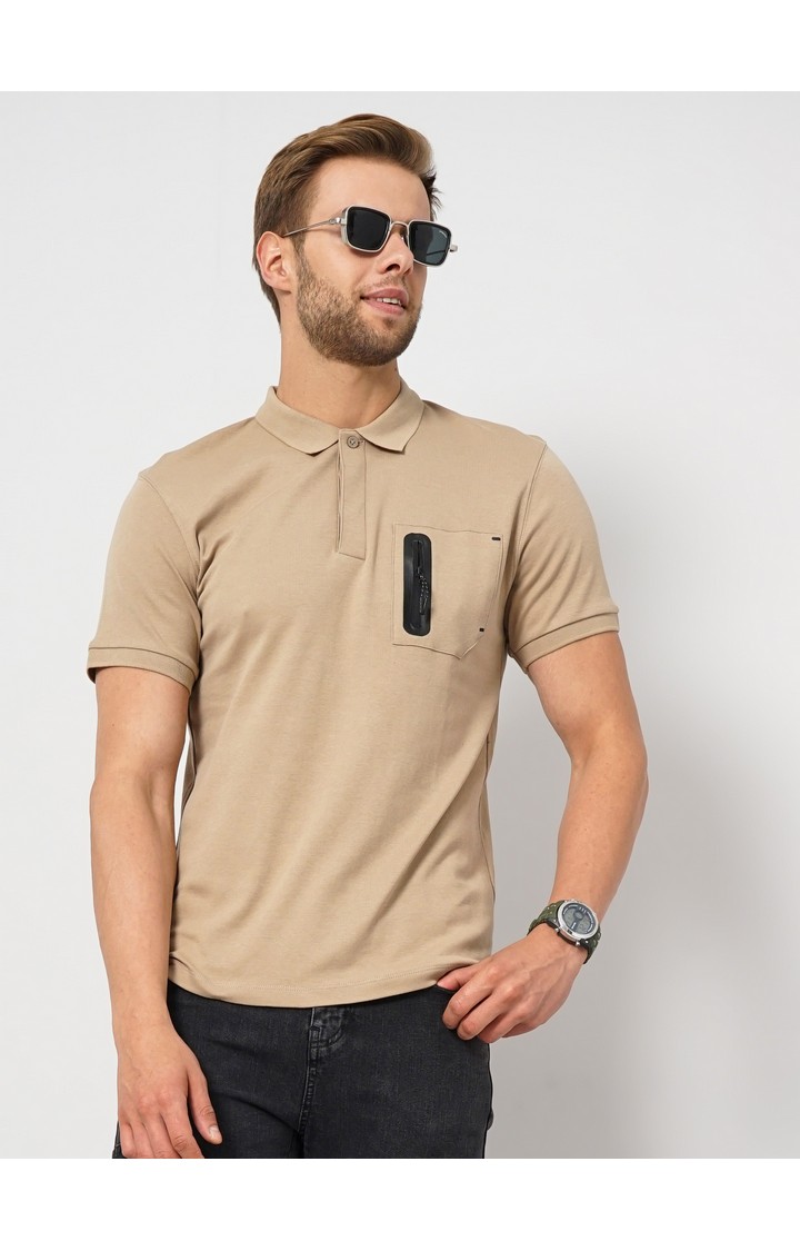 Men's Beige Solid Polos