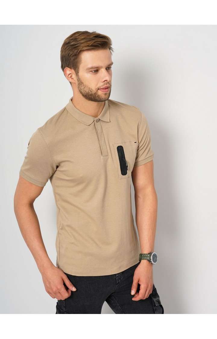Men's Beige Solid Polos