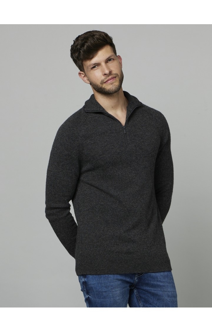 Men's Grey Solid Sweaters