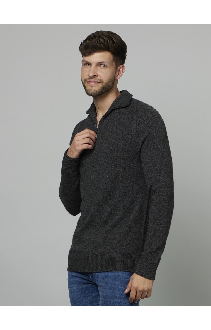 Men's Grey Solid Sweaters