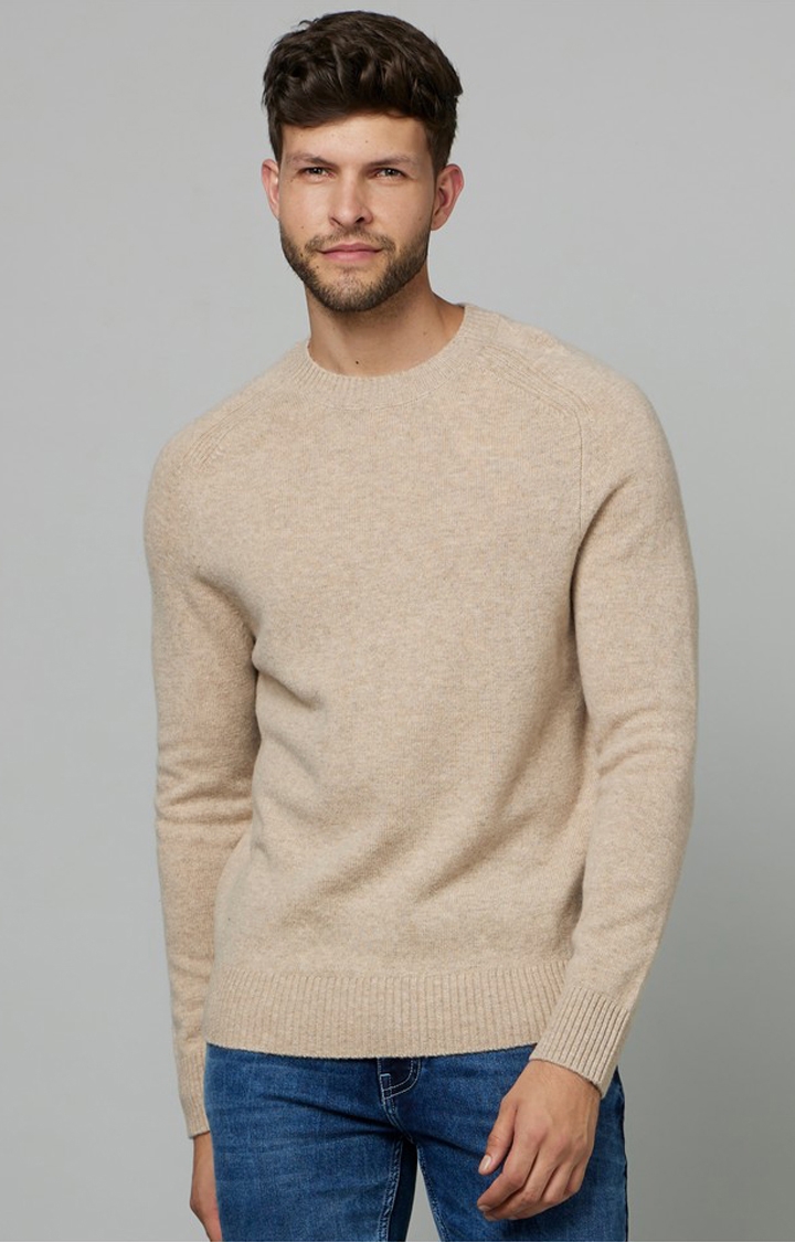 celio | Men's Beige Solid Sweaters