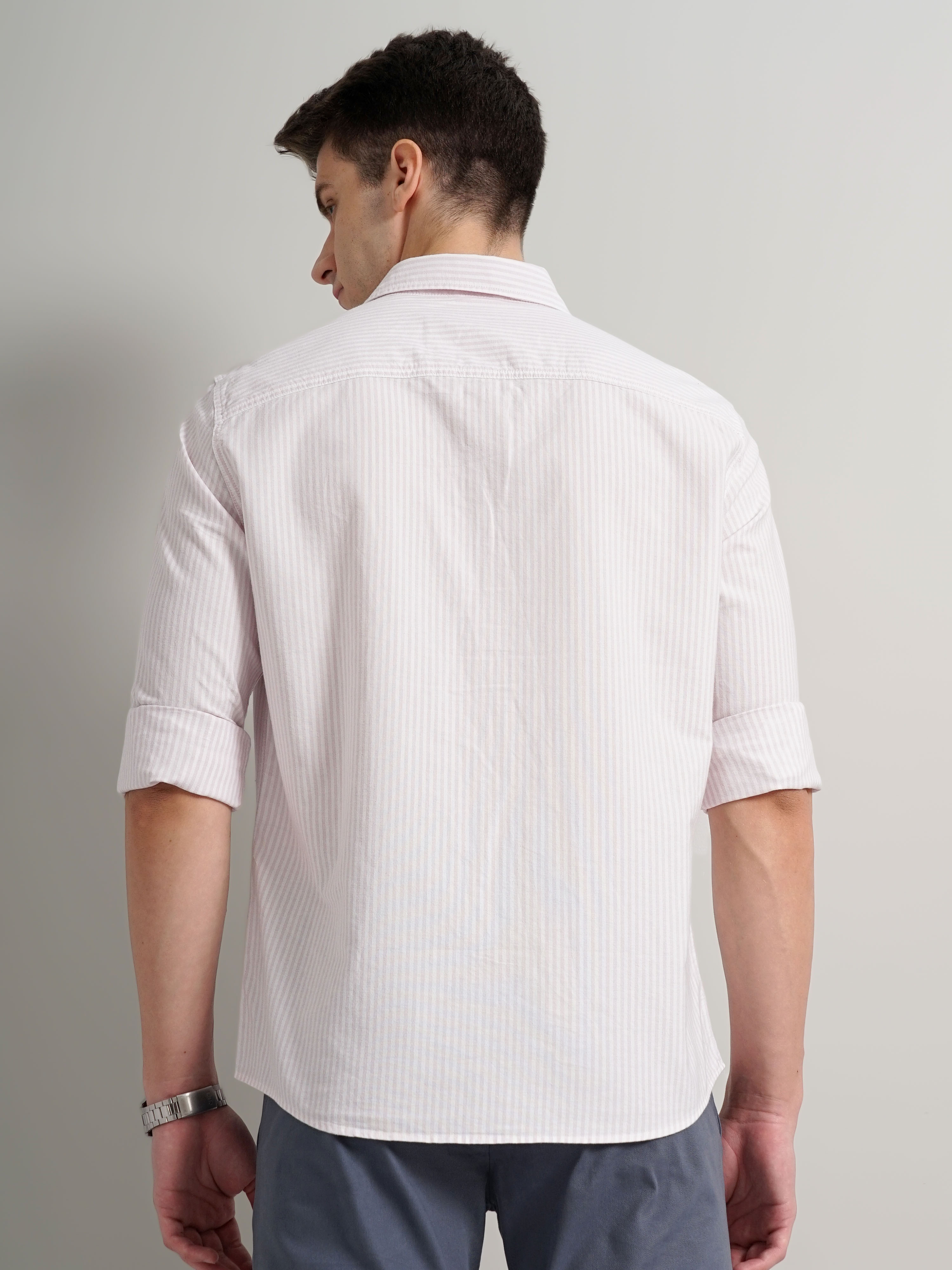 Men's Pink Striped Casual Shirts