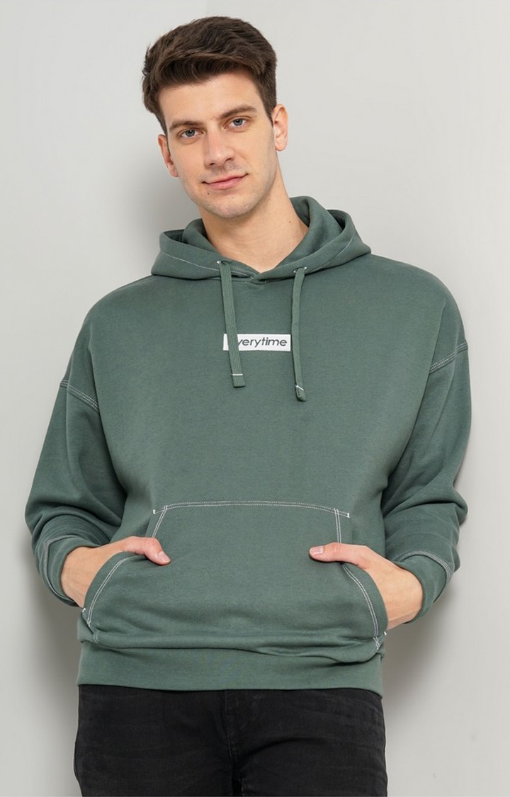 celio | Men's Green Typographic Hoodies