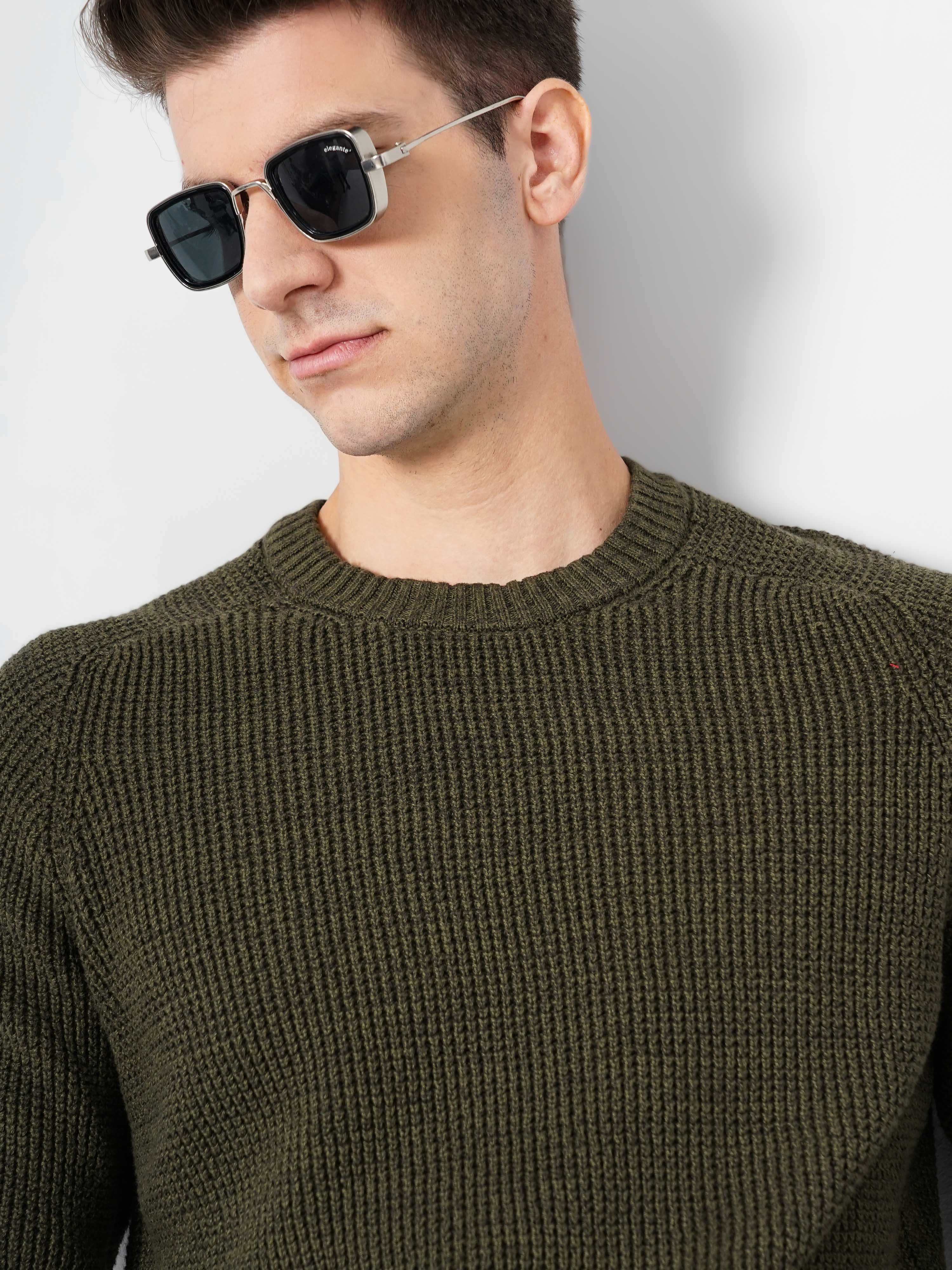 celio | Men's Green Knitted Sweaters 3