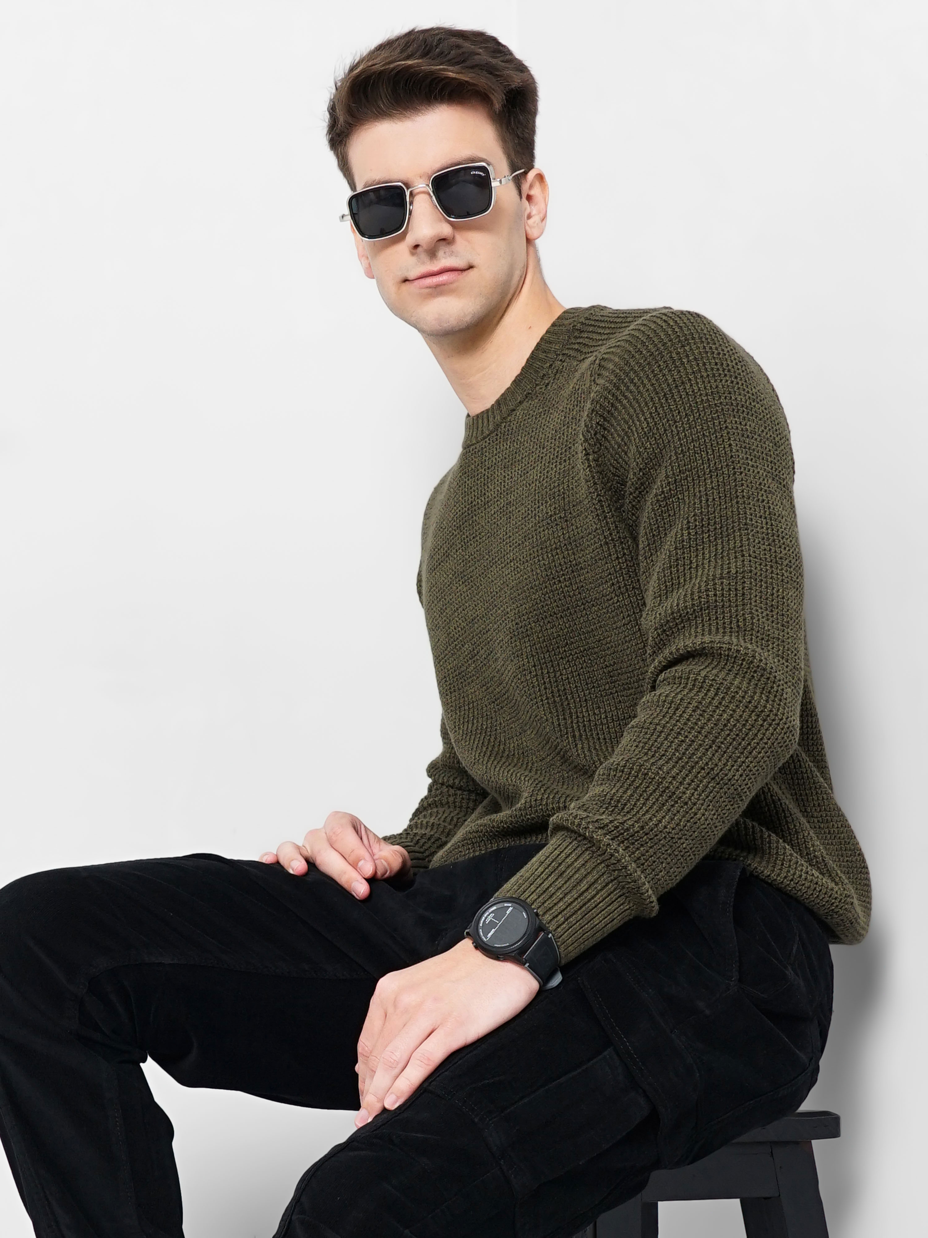 celio | Men's Green Knitted Sweaters 1